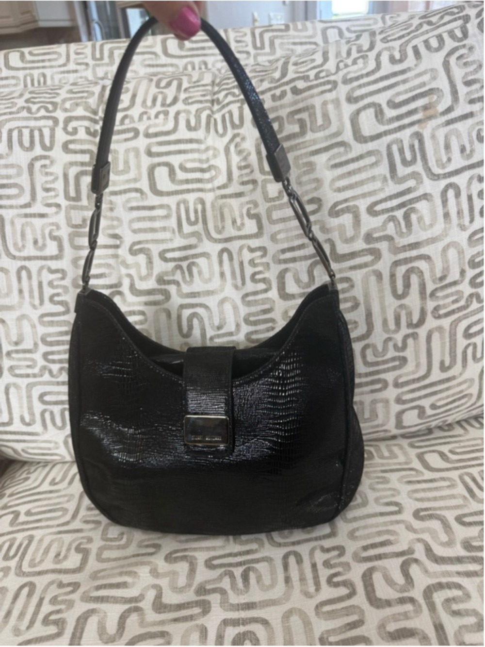 Stuart Weitzman Black Lizard Embossed Shoulder, 90s with no damage noted. Cute - Picture 2 of 13